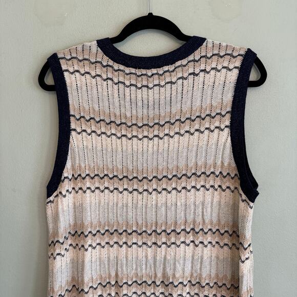 Wendy Williams Sweater Vest Womens XL Ivory Chevron Metallic Open Knit Pullover - Picture 4 of 7